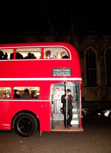 Unique Winter Wonderland entrance red london bus
