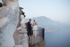 balcony bride and groom